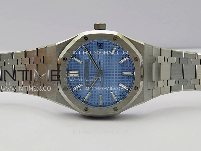 Royal Oak 41mm 15510 SS ZF 1:1 Best Edition Light Blue Textured Dial On SS Bracelet A4302