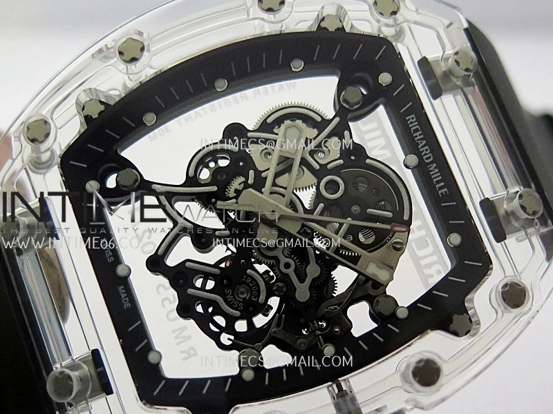 RM055 Transparent Black Inner Sonic Best Edition Skeleton Dial On Black Rubber Strap RMUL2 Super Clone