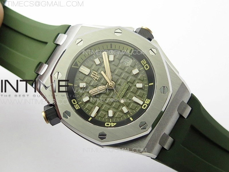 Royal Oak Offshore Diver 15720 ZF 1:1 Best Edition Green Dial on Green Rubber Strap A4308