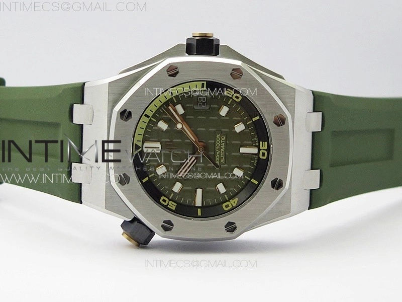 Royal Oak Offshore Diver 15720 ZF 1:1 Best Edition Green Dial on Green Rubber Strap A4308