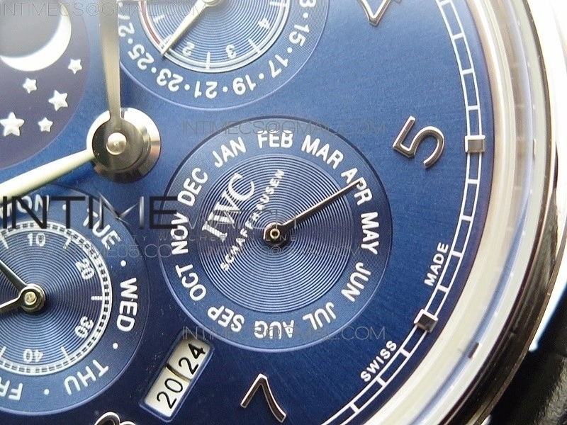 Portuguese Real PR Real Annual Calendar IW503401 V9F Best Edition Blue Dial Black Leather Strap A52610