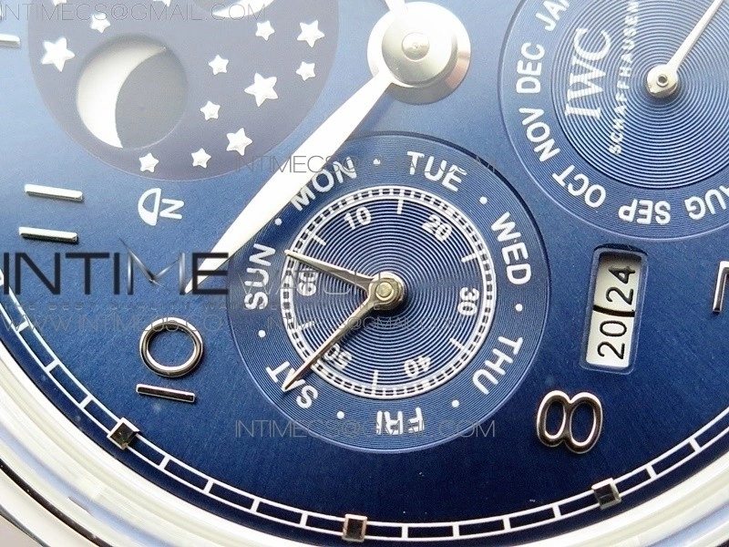 Portuguese Real PR Real Annual Calendar IW503401 V9F Best Edition Blue Dial Black Leather Strap A52610