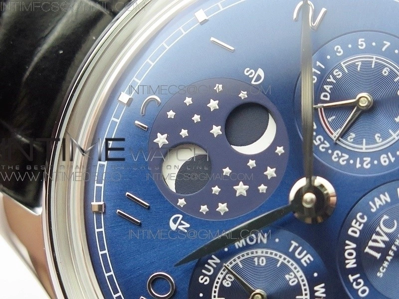 Portuguese Real PR Real Annual Calendar IW503401 V9F Best Edition Blue Dial Black Leather Strap A52610
