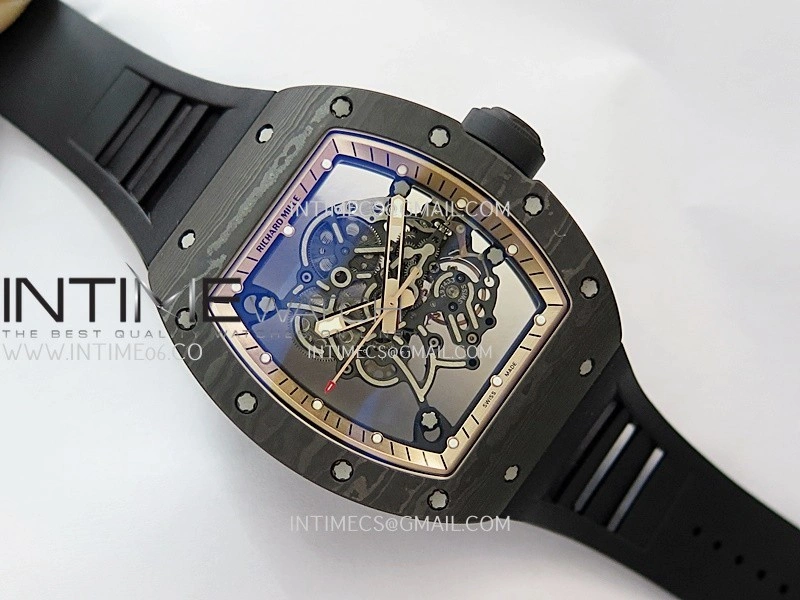 RM055 RG Inner Bezel Black Crown NTPT ZF 1:1 Best Edition on Black Rubber Strap RMUL2 Super Clone V2
