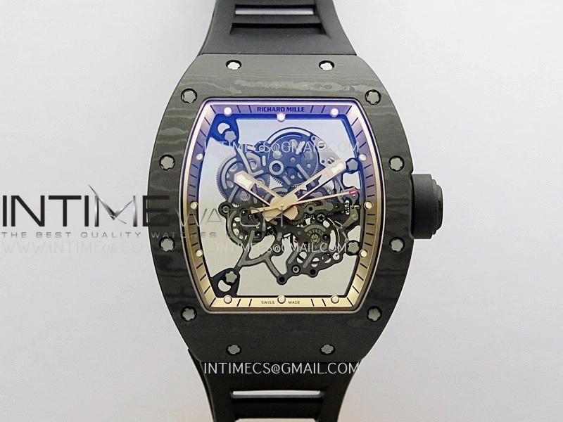 RM055 RG Inner Bezel Black Crown NTPT ZF 1:1 Best Edition on Black Rubber Strap RMUL2 Super Clone V2