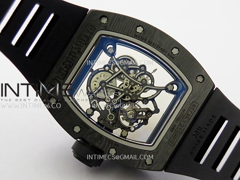 RM055 RG Inner Bezel Black Crown NTPT ZF 1:1 Best Edition on Black Rubber Strap RMUL2 Super Clone V2