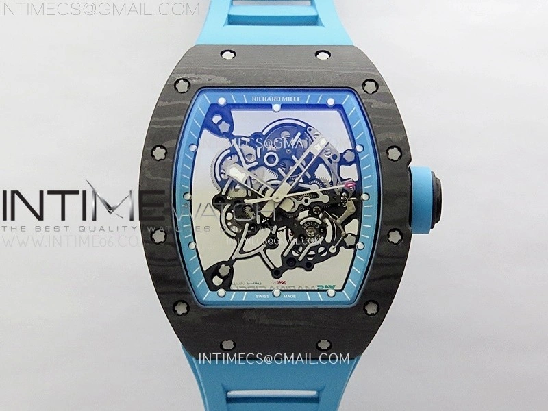 RM055 Blue Inner Bezel Black Crown NTPT NTPT ZF 1:1 Best Edition on Blue Rubber Strap RMUL2 Super Clone