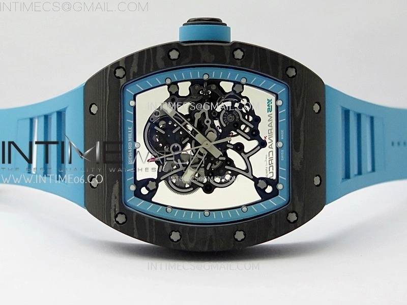 RM055 Blue Inner Bezel Black Crown NTPT NTPT ZF 1:1 Best Edition on Blue Rubber Strap RMUL2 Super Clone