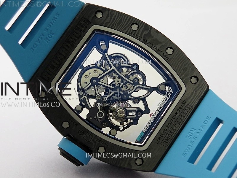 RM055 Blue Inner Bezel Black Crown NTPT NTPT ZF 1:1 Best Edition on Blue Rubber Strap RMUL2 Super Clone