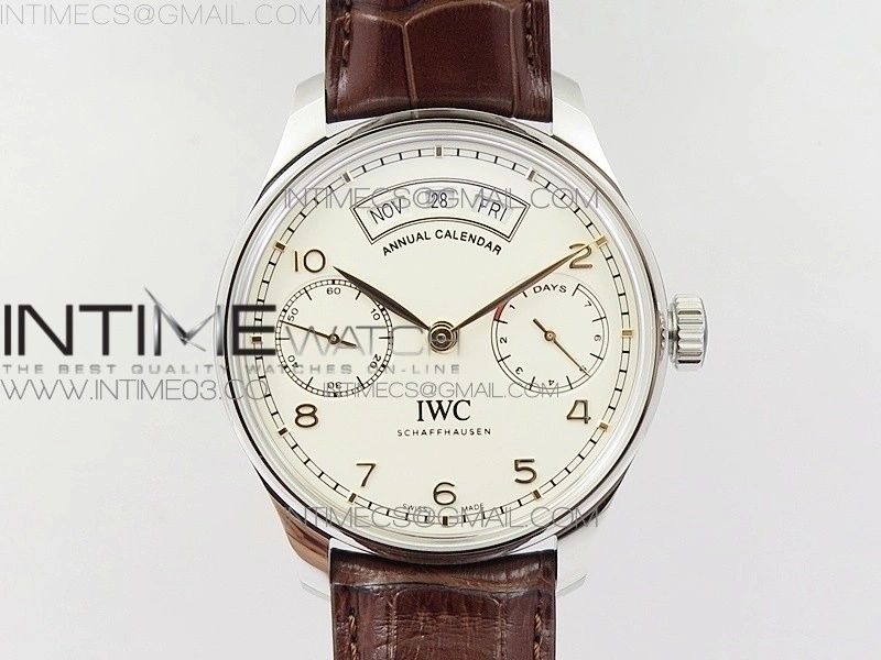 Portuguese Real PR Real Annual Calendar IW503501 AZF 1:1 Best Edition White Dial on Brown Leather Strap A52850