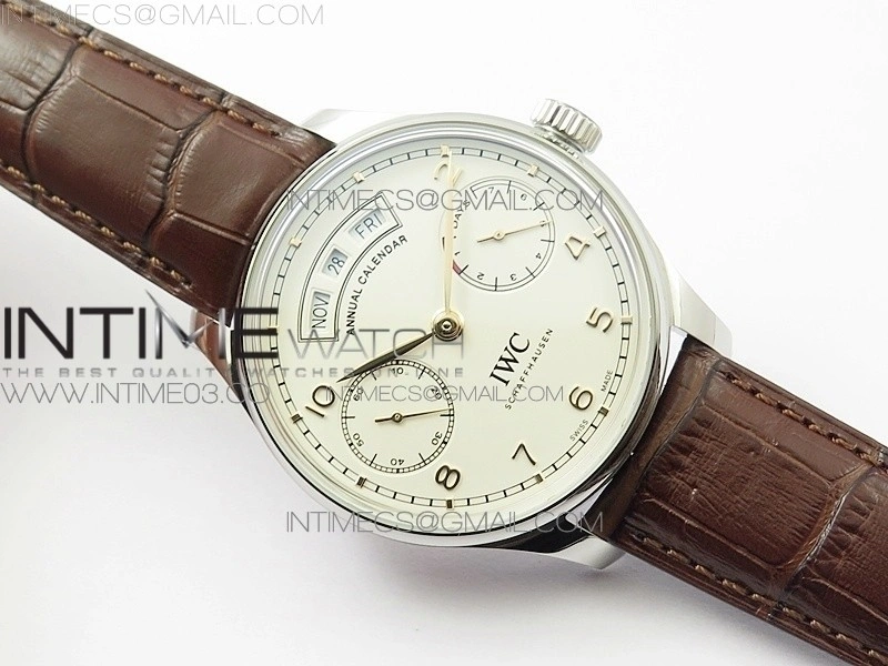 Portuguese Real PR Real Annual Calendar IW503501 AZF 1:1 Best Edition White Dial on Brown Leather Strap A52850