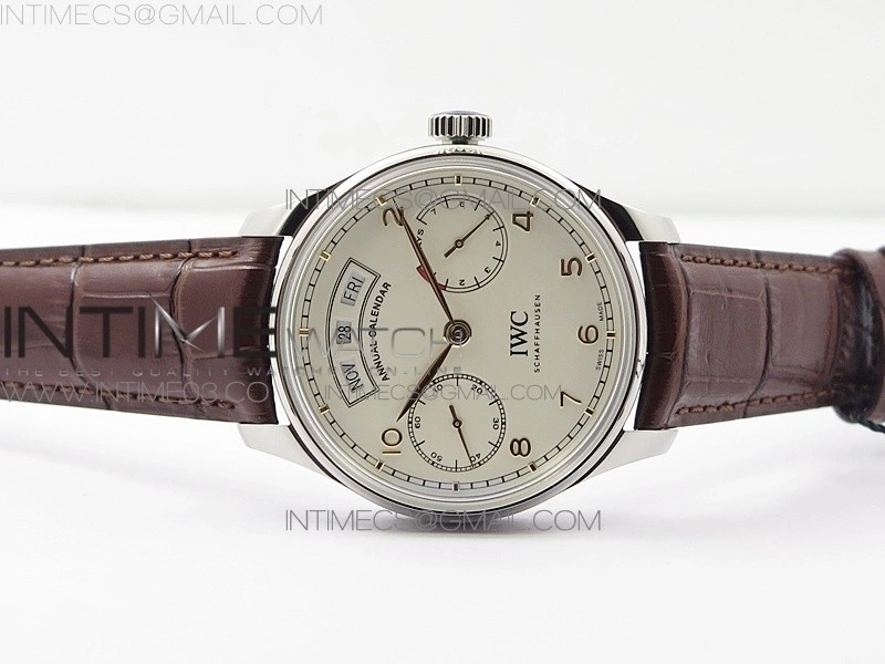Portuguese Real PR Real Annual Calendar IW503501 AZF 1:1 Best Edition White Dial on Brown Leather Strap A52850