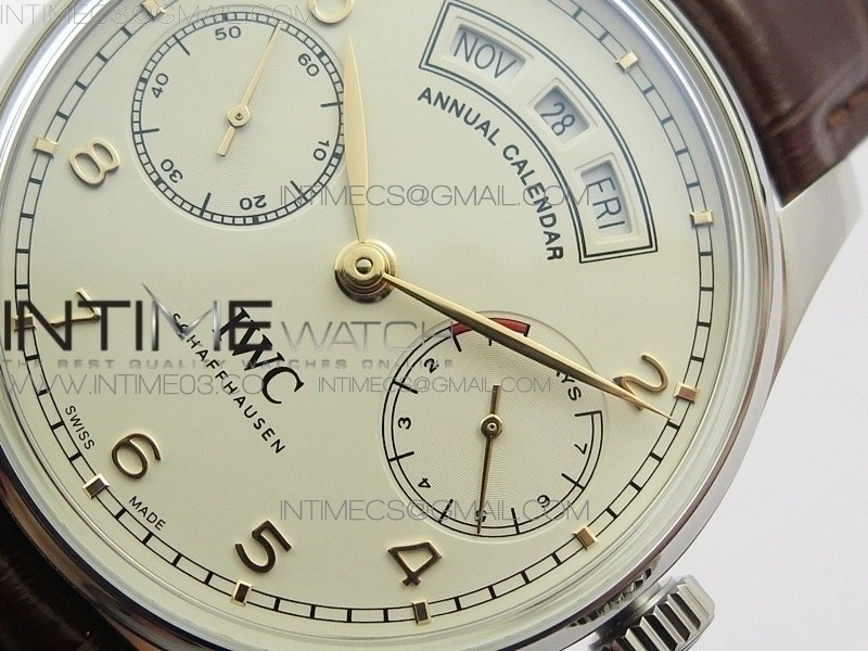 Portuguese Real PR Real Annual Calendar IW503501 AZF 1:1 Best Edition White Dial on Brown Leather Strap A52850