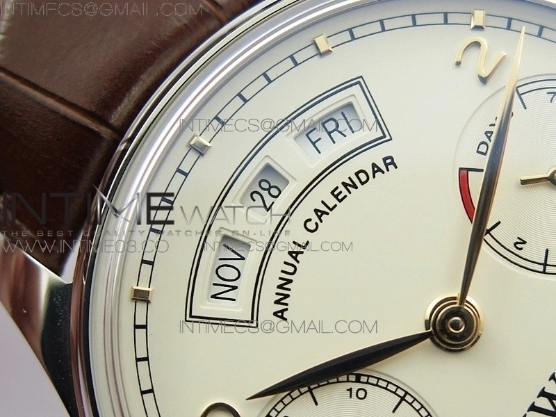 Portuguese Real PR Real Annual Calendar IW503501 AZF 1:1 Best Edition White Dial on Brown Leather Strap A52850