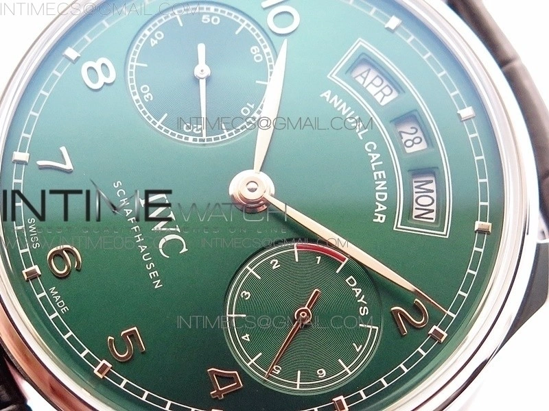 Portuguese Real PR Real Annual Calendar IW503510 AZF 1:1 Best Edition Green Dial on Black Leather Strap A52850