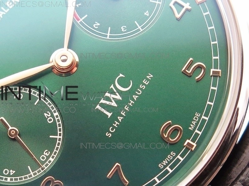 Portuguese Real PR Real Annual Calendar IW503510 AZF 1:1 Best Edition Green Dial on Black Leather Strap A52850