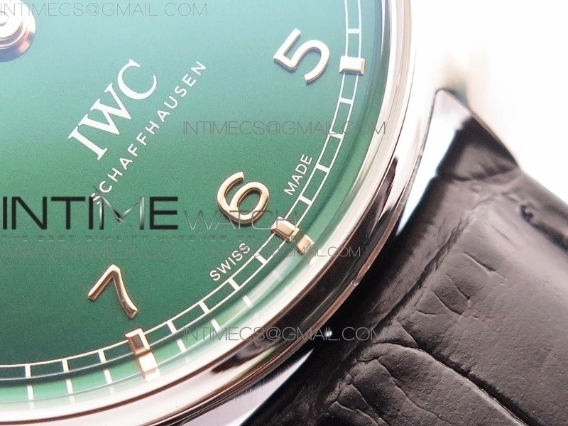 Portuguese Real PR Real Annual Calendar IW503510 AZF 1:1 Best Edition Green Dial on Black Leather Strap A52850