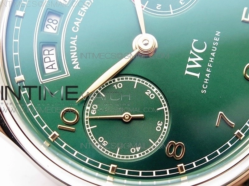Portuguese Real PR Real Annual Calendar IW503510 AZF 1:1 Best Edition Green Dial on Black Leather Strap A52850