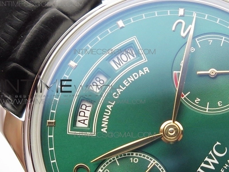 Portuguese Real PR Real Annual Calendar IW503510 AZF 1:1 Best Edition Green Dial on Black Leather Strap A52850