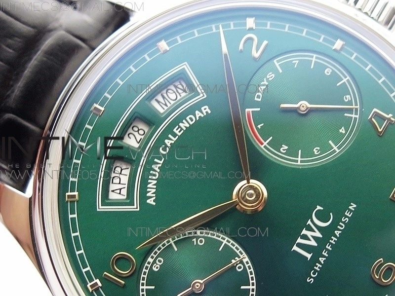 Portuguese Real PR Real Annual Calendar IW503510 AZF 1:1 Best Edition Green Dial on Black Leather Strap A52850