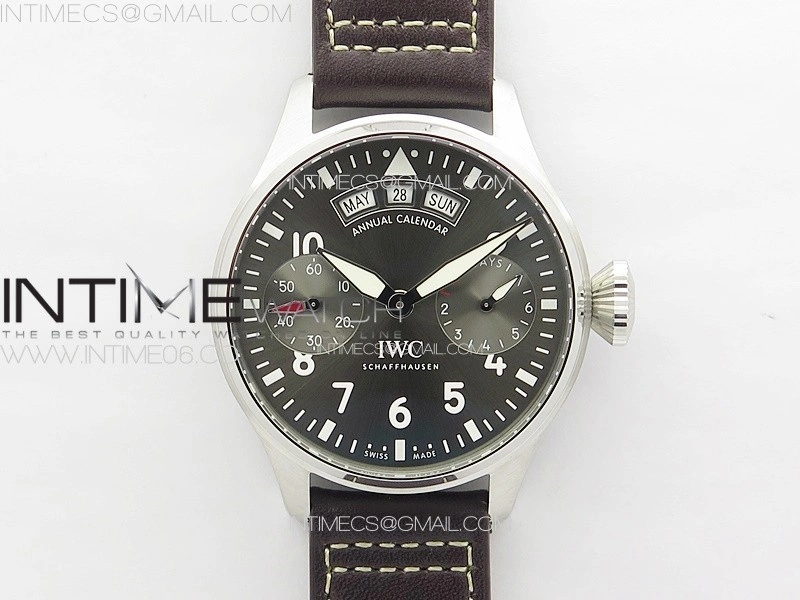 Big Pilot Annual Calendar SS IW5027 AZF 1:1 Best Edition Gray Dial on Brown Leather Strap A52850