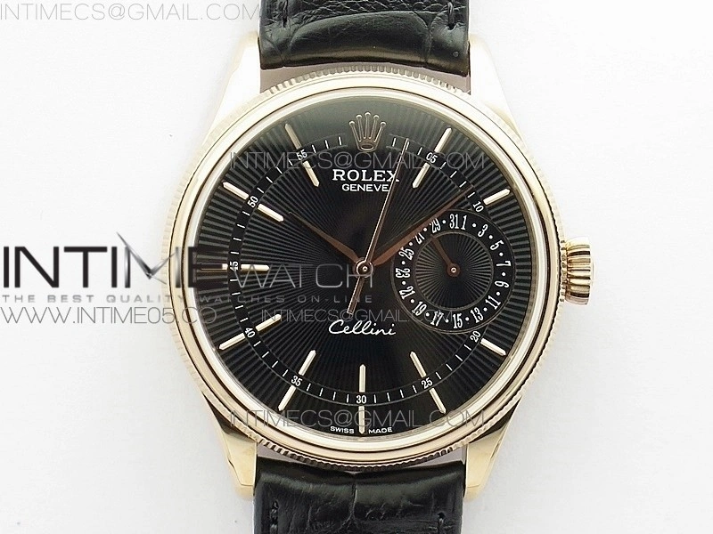 Cellini 50519 Real Date RG BP Best Edition Black Dial Stick Markers on Black Leather Strap SA3165