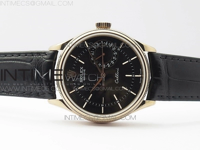 Cellini 50519 Real Date RG BP Best Edition Black Dial Stick Markers on Black Leather Strap SA3165