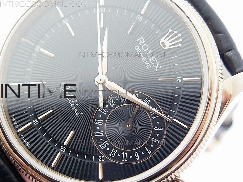 Cellini 50519 Real Date RG BP Best Edition Black Dial Stick Markers on Black Leather Strap SA3165