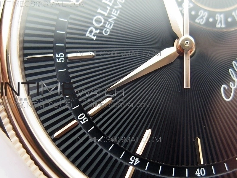 Cellini 50519 Real Date RG BP Best Edition Black Dial Stick Markers on Black Leather Strap SA3165
