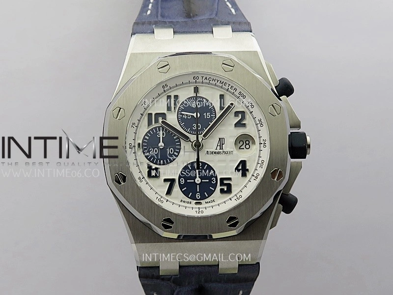 Royal Oak Offshore 42mm Navy TKF Best Edition White Dial on Blue Leather Strap A7750