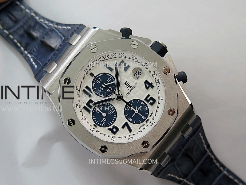 Royal Oak Offshore 42mm Navy TKF Best Edition White Dial on Blue Leather Strap A7750