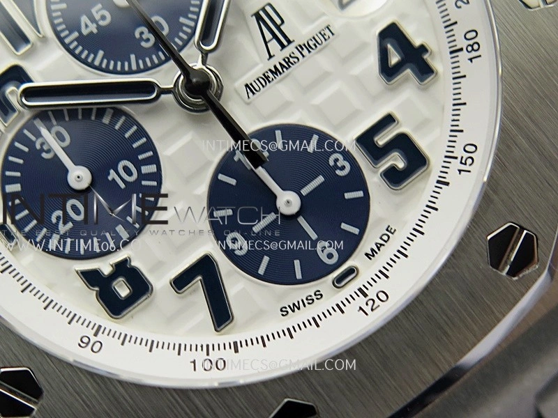 Royal Oak Offshore 42mm Navy TKF Best Edition White Dial on Blue Leather Strap A7750
