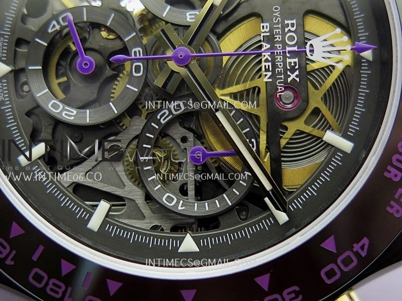 Daytona Blaken Carbon Bezel PVD Sonic Best Edition Skeleton Dial On Purple Rubber Strap Super Clone SA4130