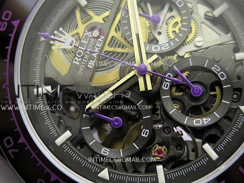 Daytona Blaken Carbon Bezel PVD Sonic Best Edition Skeleton Dial On Purple Rubber Strap Super Clone SA4130