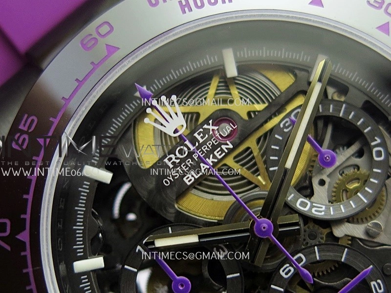 Daytona Blaken Carbon Bezel PVD Sonic Best Edition Skeleton Dial On Purple Rubber Strap Super Clone SA4130