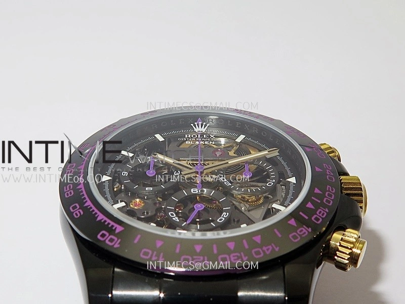 Daytona Blaken Carbon Bezel PVD Sonic Best Edition Skeleton Dial On Purple Rubber Strap Super Clone SA4130