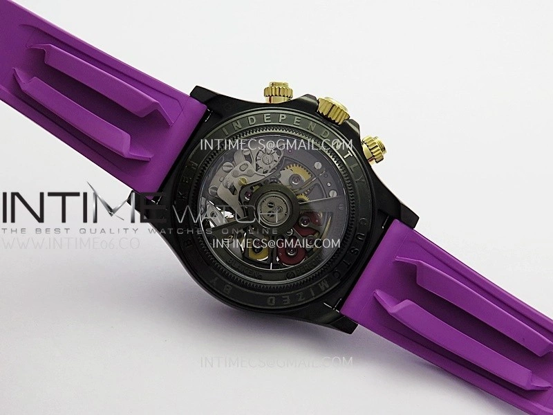 Daytona Blaken Carbon Bezel PVD Sonic Best Edition Skeleton Dial On Purple Rubber Strap Super Clone SA4130