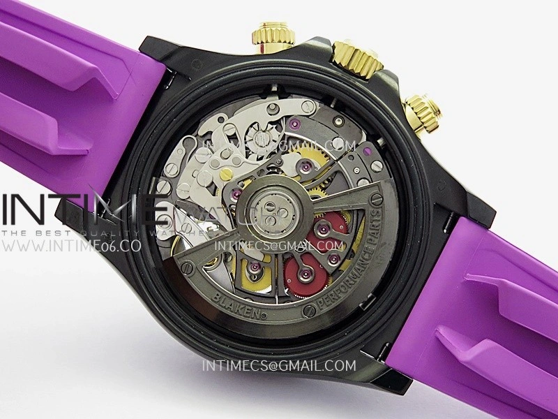 Daytona Blaken Carbon Bezel PVD Sonic Best Edition Skeleton Dial On Purple Rubber Strap Super Clone SA4130