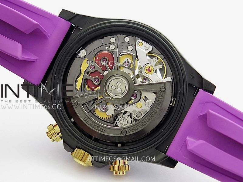 Daytona Blaken Carbon Bezel PVD Sonic Best Edition Skeleton Dial On Purple Rubber Strap Super Clone SA4130