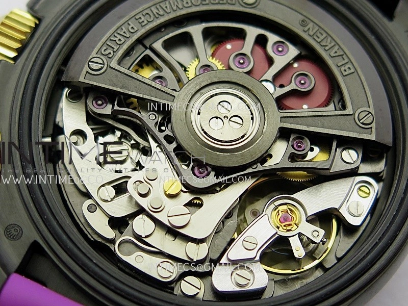 Daytona Blaken Carbon Bezel PVD Sonic Best Edition Skeleton Dial On Purple Rubber Strap Super Clone SA4130