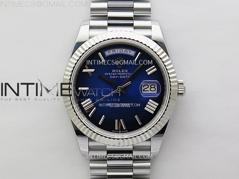 Day Date 228238 40mm 904L SS Bezel QF Gain Weight Blue Gradient Dial Roman Markers on SS President Bracelet A2836