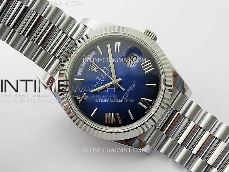 Day Date 228238 40mm 904L SS Bezel QF Gain Weight Blue Gradient Dial Roman Markers on SS President Bracelet A2836
