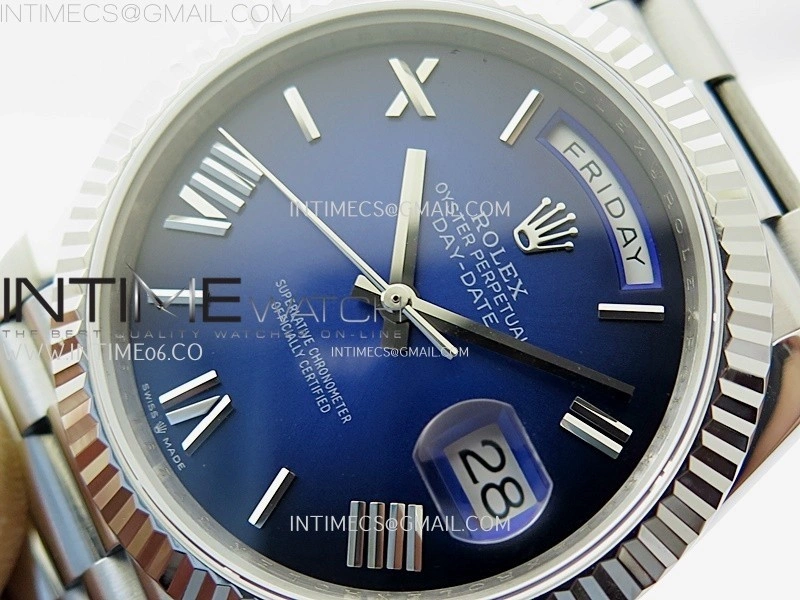 Day Date 228238 40mm 904L SS Bezel QF Gain Weight Blue Gradient Dial Roman Markers on SS President Bracelet A2836