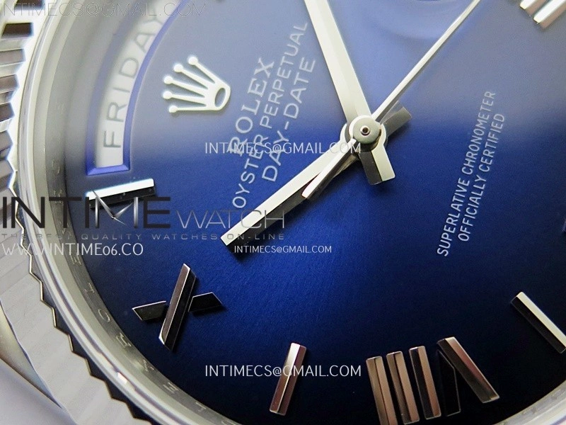 Day Date 228238 40mm 904L SS Bezel QF Gain Weight Blue Gradient Dial Roman Markers on SS President Bracelet A2836