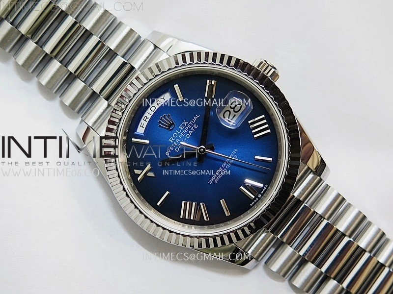 Day Date 228238 40mm 904L SS Bezel QF Gain Weight Blue Gradient Dial Roman Markers on SS President Bracelet A2836