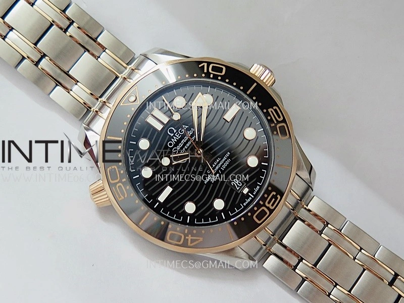 Seamaster Diver 300M Black Ceramic Bezel SS RG V4 VSF 1:1 Best Edition Green Dial On SS RG Bracelet Super Clone Asian 8800