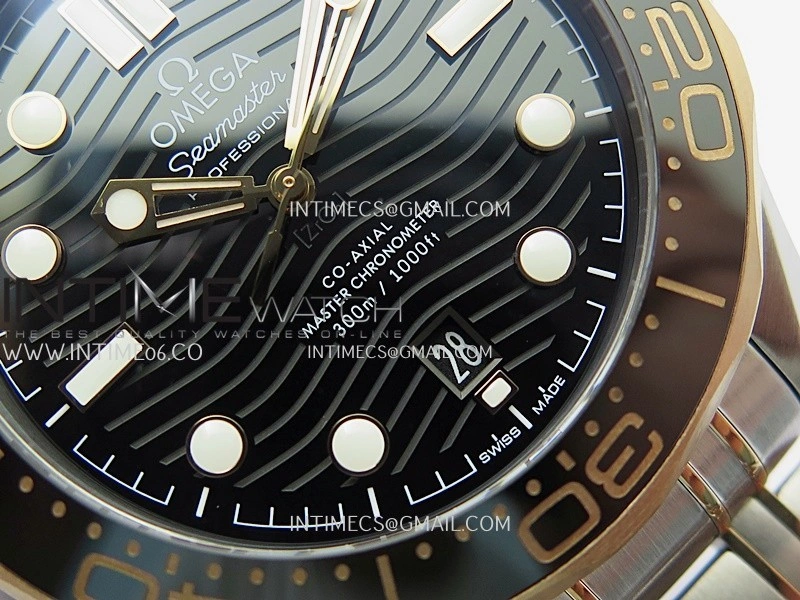 Seamaster Diver 300M Black Ceramic Bezel SS RG V4 VSF 1:1 Best Edition Green Dial On SS RG Bracelet Super Clone Asian 8800
