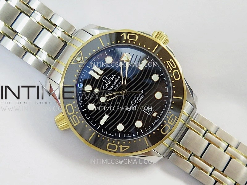 Seamaster Diver 300M Black Ceramic Bezel SS YG V4 VSF 1:1 Best Edition Black Dial On SS YG Bracelet Super Clone Asian 8800