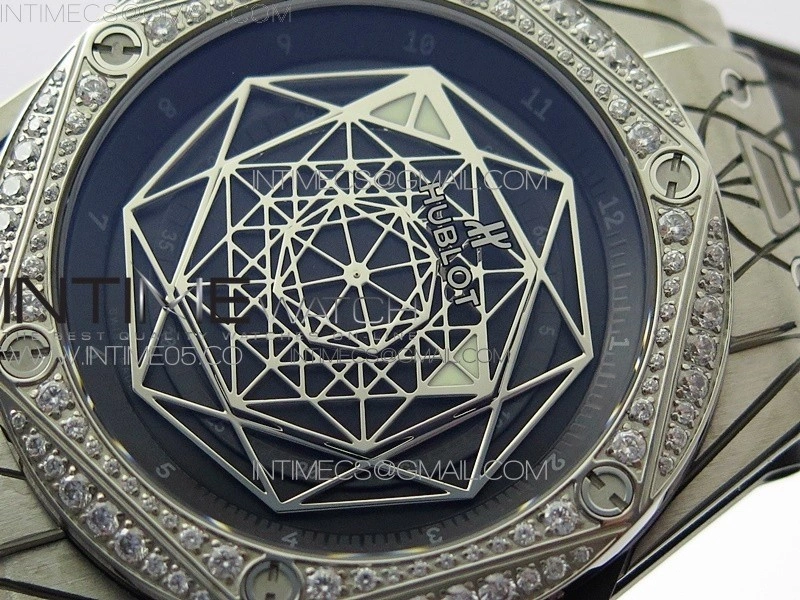Big Bang Sang Bleu Ti Crystal Bezel WWF 1:1 Best Edition Black Skeletonal Dial On Black Gummy Strap Asian HB1213 V2