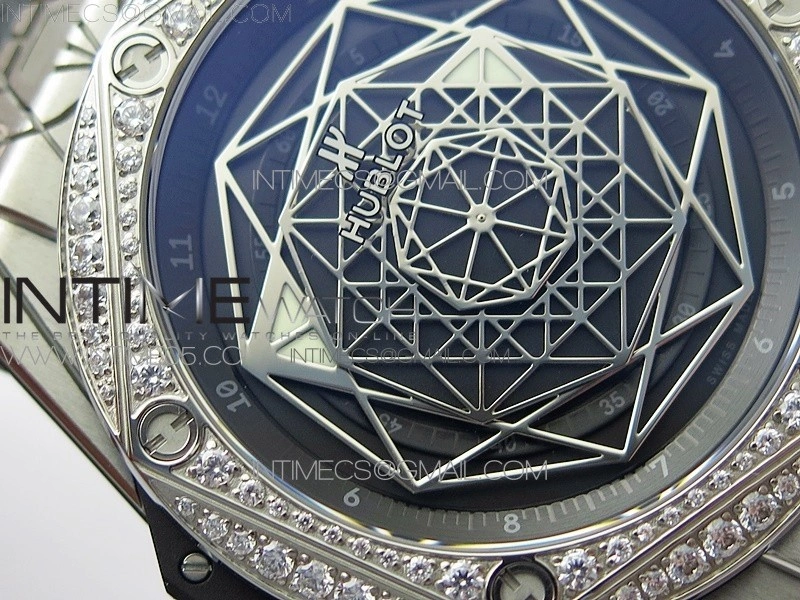 Big Bang Sang Bleu Ti Crystal Bezel WWF 1:1 Best Edition Black Skeletonal Dial On Black Gummy Strap Asian HB1213 V2